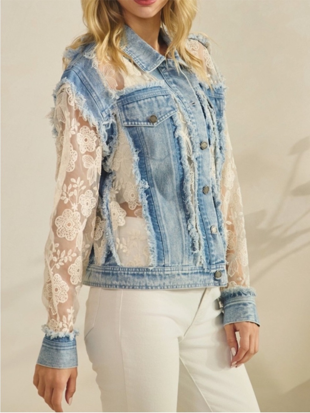 NWT Western Floral Lace Semi Sheer Button Down Frayed
Jacket - Picture 9 of 13